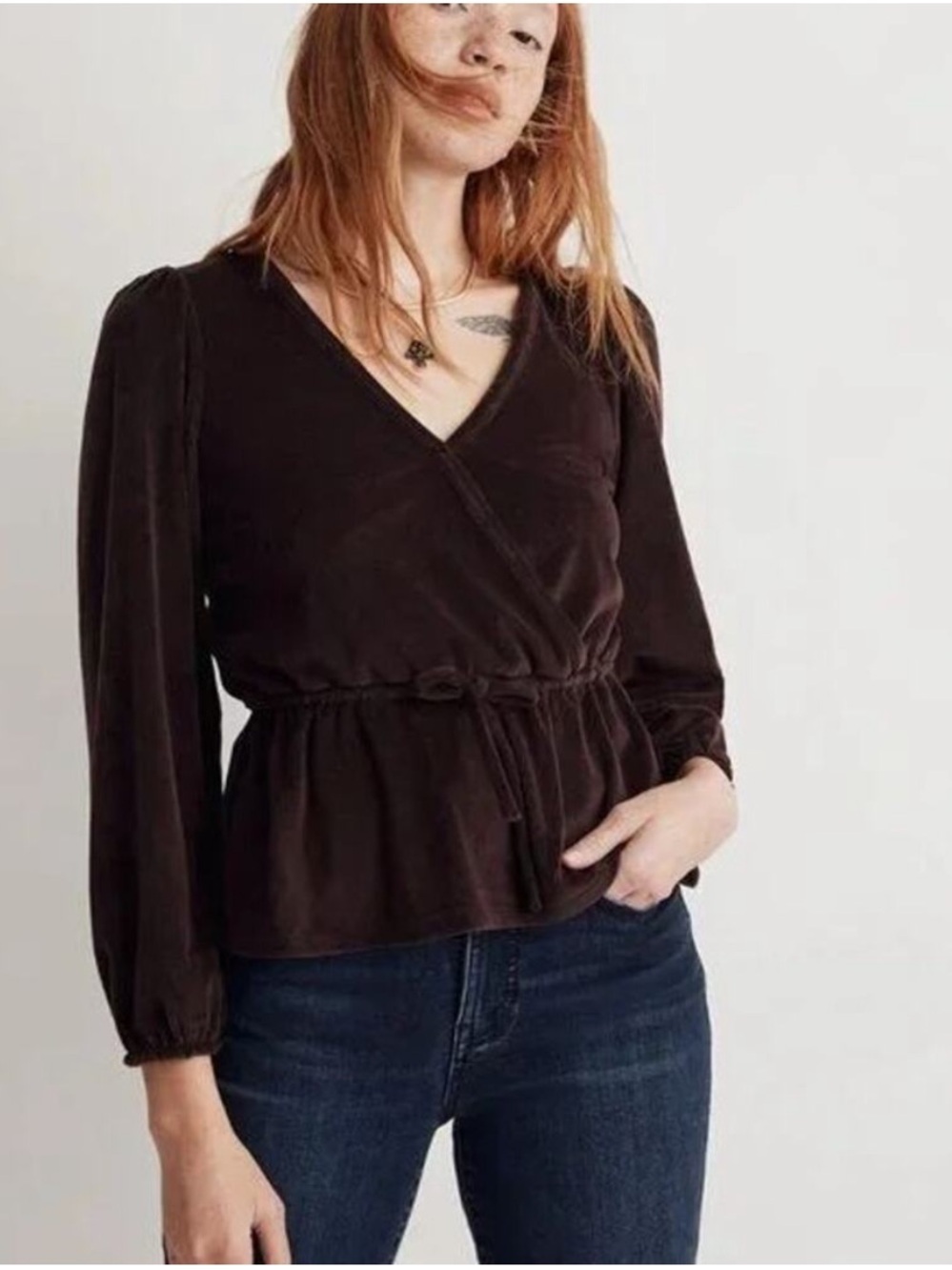 Madewell Corduroy Tie-Front Faux-Wrap Top Brown Women’s Medium